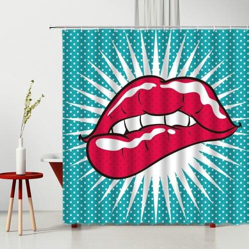 Red Lips Shower Curtains Valentines Day Sexy Lips lover love Couple Bathtub Decoration Waterproof Bath Curtains Multiple Size