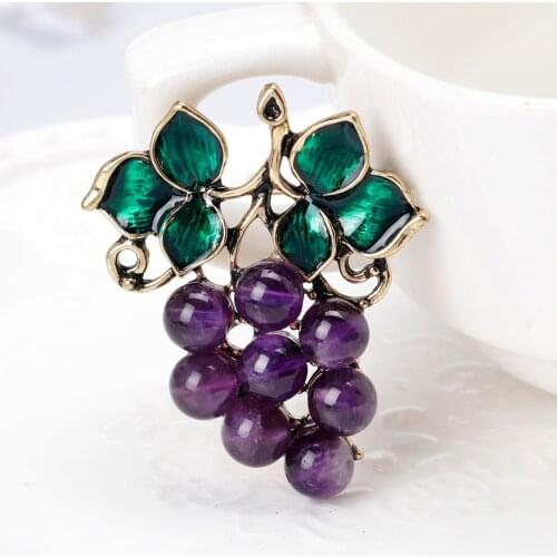 Purple Simulated Pearl Grape Brooches For Women Classic Enamel Fruits Weddings Casual Office Brooch Pins Gifts