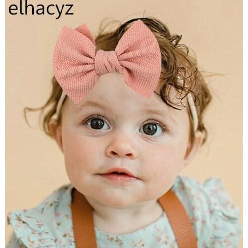 1PC 2021 New Arrival 5.5'' Hair Bow Hairband Texture Nylon Headband For Girls Baby Soft Solid Elastic Kids DIY Hair Accessories
