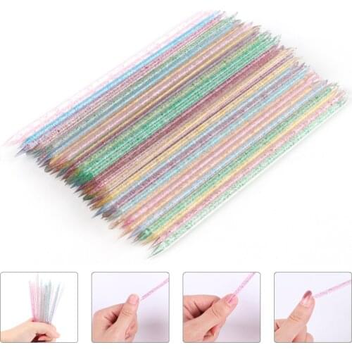 100Pcs Reusable Cuticle Pusher 16.8CM Crystal Sticks Dual-end Picker Dead Skin Remover Manicure Dotting Nail Accessories Tools