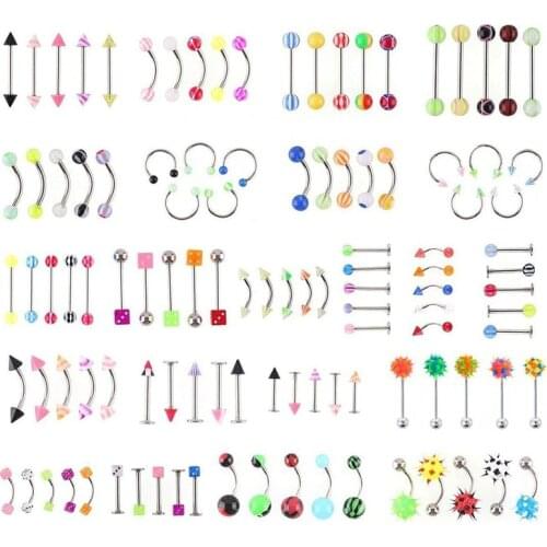 110pcs/pack Fashion Piercing Set Eyebrow Bar Lip nostril piercing Stainless Steel Ear Studs Nose Belly Ring Body Jewelry
