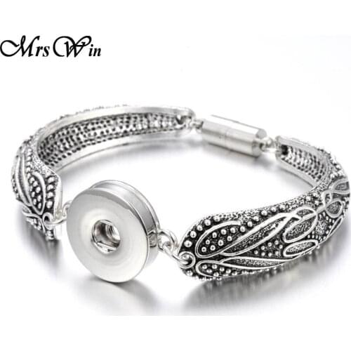 2018 Snap Jewelry Antique Silver color 18mm Snap Button Bracelet Flowers Carved Vintage Magnetic Snap Bracelets for Women Men