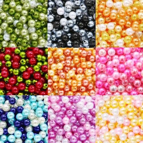 8mm 100pcs With Hole Colorful Round Acrylic Imitation Pearl Beads For Art Dress Shoes Jewelry Making DIY Craft Scrapbook Sewing