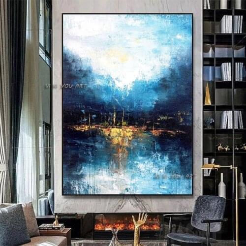 Whosale painting Handmade Abstract Oil Painting Wall Art Modern Minimalist Blue Picture Canvas Home Decorative For Living Room