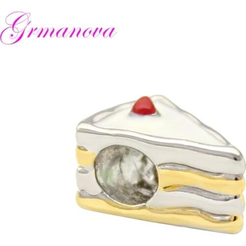 Dessert Charm Beads Red Cherry Triangle Cake Amulet Original Brand Design Fit Pandora Bracelet Necklace