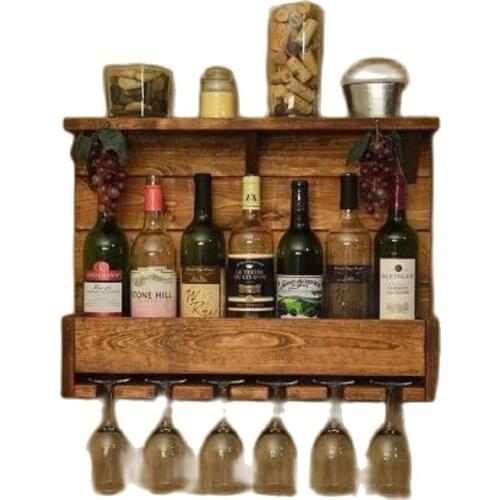 Decorative Wood Rack Wine Rack Goblet Hanger 6 S Wall-Mounted Brown Classic Rustic Looking New Fast Shipping