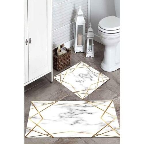 Soley Gold Striped Marble Printed Bath Mat Pad