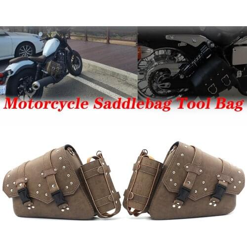 Universal PU Leather Motorcycle Saddlebag Brown Tool Luggage Saddle Bag For Honda Storage Bag For Harley Sportster 883 1200XL