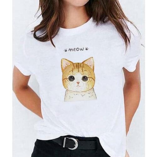 Fashion Harajuku Shirt T Shirt Women Tops Summer Short Sleeve Casual Tee Shirt Femme Cute Big Face Cat Printed Women Tshirt