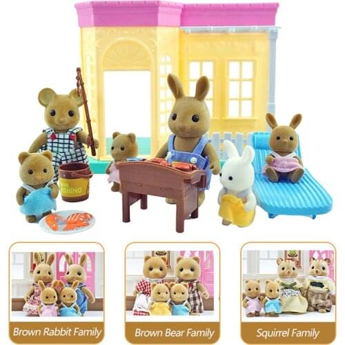 Forest Family Bunny Picnic Set 1/12 BBQ Miniature Flower Pot Panda Squirrel Animal Doll Play House Girl Dollhouse Gift