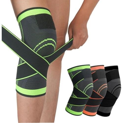 1PC Elastic Kneepad With Bandage Pressurized Knee Pads Protector For Fitness Sports Running Arthritis Muscle Joint Brace Support