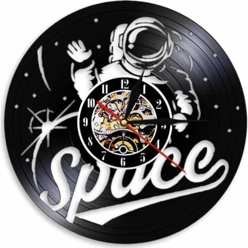 Astronaut Vinyl Record Wall Clock Space Room Wall Light Spacesuit Gramophone Time Clock Vintage Home Decor Watch Spacemen Gift