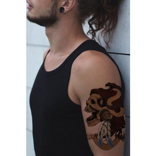 2021 New Fashion Skull And Snake Temporary Tattoo Stickers Women Men Body Waist Waterproof Fake Tattoo Dark Wine Snake Tattoo