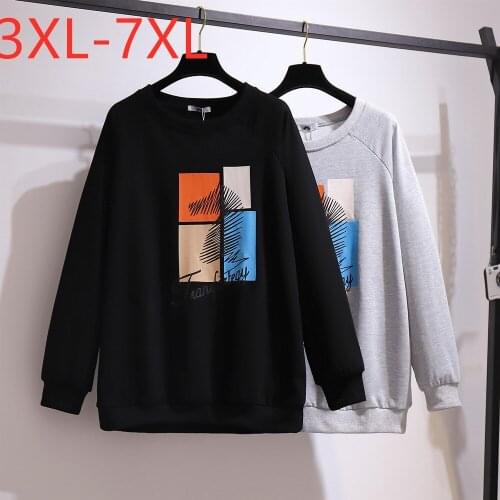 New Ladies Autumn Winter Plus Size Tops For Women Large Long Sleeve Loose Black Print Cotton Thick T-shirt 3XL 4XL 5XL 6XL 7XL