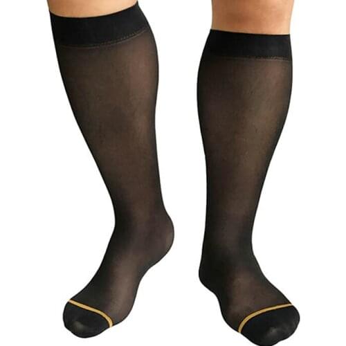 New Style Mens Sheer Socks Ultra Thin Nylon Socks Sexy with Golden Line Blue Line Gay Formal Dress Suit Socks Sheer Sox