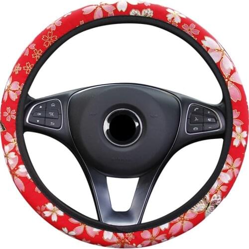 Women Girl Flower Car Steering Wheel Braid Cover No Inner Ring Wrap Fit For 37-38CM/14.5"-15" Hand Bar Protecter Case Wrap