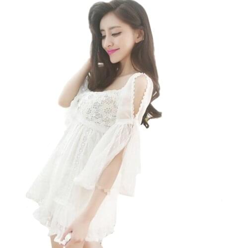 B3053 Spring and summer 2019 new women sweet Japanese skyle princess fashion sexy lace horn sleeve slim dress cheap wholesale