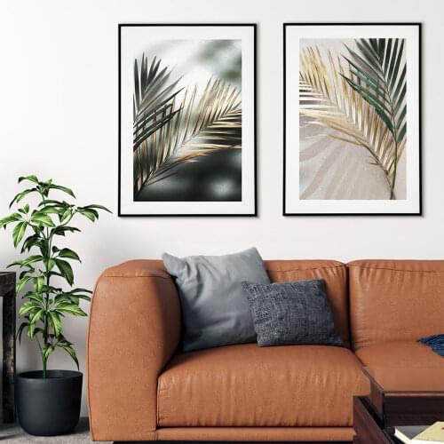 Golden Leaves Poster Nordic Canvas Painting Palm leaf Wall Art Pictures For Living Room Modern Home Decorative Prins On The Wall