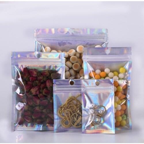 20Pcs Iridescent Zip lock Bags Pouches Cosmetic Plastic Laser Iridescent Bags Holographic Makeup Bags Hologram Zipper Bags