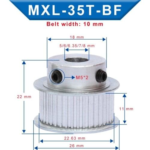 2 pcs Pulley MXL-35T Bore Size 5/6/6.35/7/8 mm Belt Pulley Slot Width 11mm Match with Width 10mm MXL-Timing Belt For 3D Printer