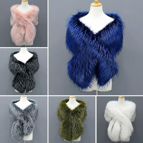 Luxury Faux Fox Fur Scarf Women Large Size Thick Warm Winter Poncho Female Wedding Party Pashmina Womens Shawl Fur Stole
