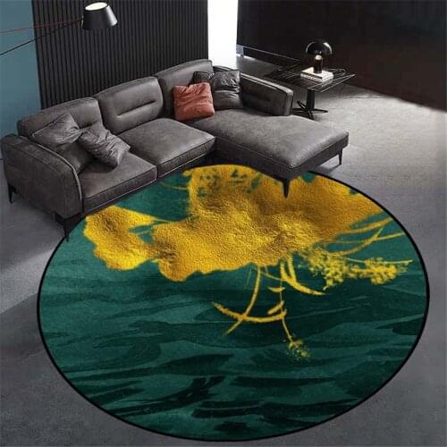 Luxury Green Painting Abstract Carpet Round Computer Chair Mat Nordic Decoration Home Bedside Rug For Bedroom Floor Mat