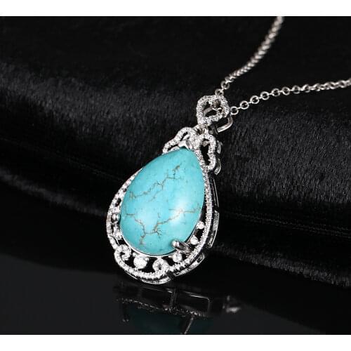 Silver Pendant Necklace Large Pear Shape 13 * 18MM Natural Labradorite Turquoise Pendant Necklace Gift Gemstone Charm