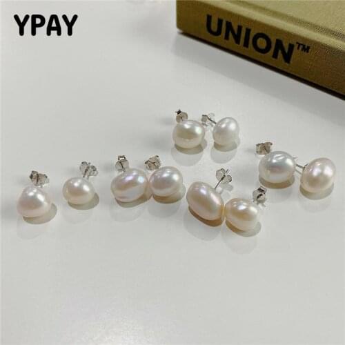 YPAY 100% Genuine 925 Sterling Silver Stud Earrings for Women Korea Japan INS Irregular Baroque Pearl Earring Jewelry YME752