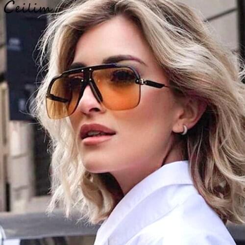 Fashion Oversized Flat Top Sunglasses Women 2021 New Luxury Brand Pilot Sun Glasses Vintage Gradient Shades Eyewear