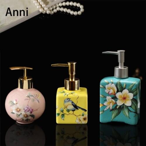 Chinese Painted Ceramic Foam Soap Dispenser Creativity Flower Illustration Shampoo Bottle Home Bathroom Decoration Accessories