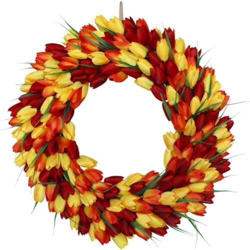 Artificial Tulip Wreath Spring Wreath for Front Door Wedding Party Wall Window Home Farmhouse Decor