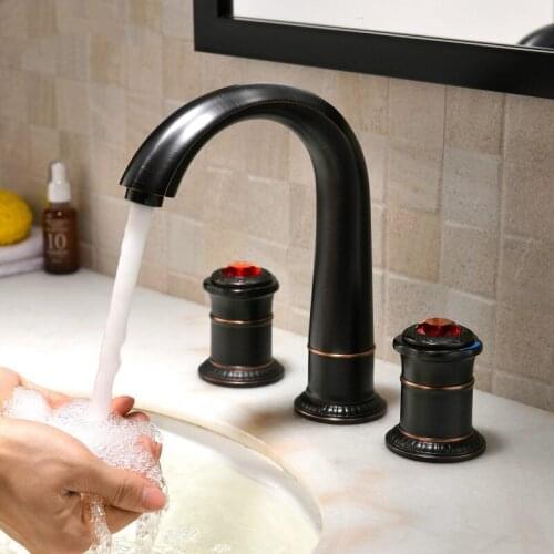 Top quality luxury bathroom sink faucet Oil Rubbed Bronze brass basin faucet three holes two handles faucet cold hot water tap