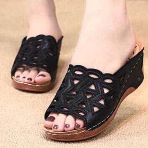 Woman Sandals 2021 Platform Fashion Women Sandal Wedges Shoes Woman Casual Slip On Peep Toe Black Platform Sandals Causal Shoes