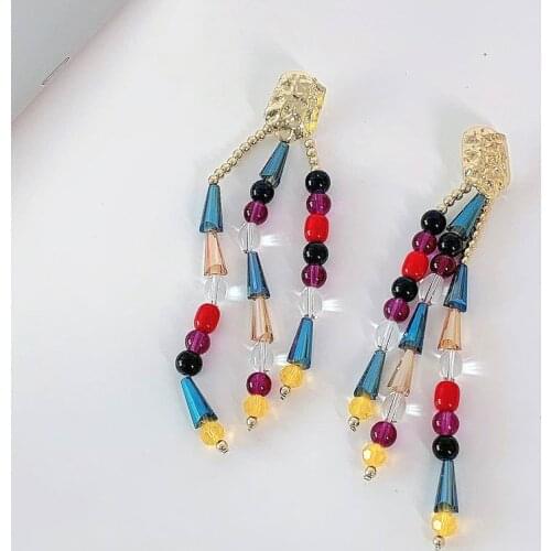 Statement Colorful Crystal Beads Tube Tassel Earrings For Women 2021 New Design Long Drop Bohemian Earings