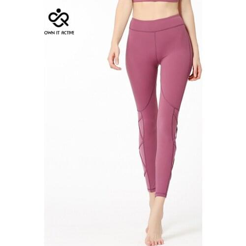 Women Athletic Fitness Elastic Waistband Yoga Pants With Mesh Panels High Waisted Sport Leggings Running Pants P394