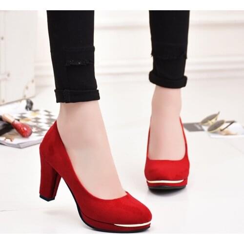 2019 new round toe thick heel womens single shoes waterproof platform suede high heels super high womens shoes