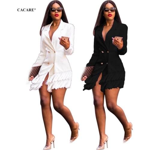 Fashion Long Blazer Women 2021 Suits Coat Blaser and Jackets Femme Korean Double Breasted F0571 White Black with Tassels CACARE