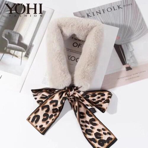 New luxury scarf Fur muffler scarf pullover Leopard small streamer womens winter thermal rex rabbit hair false collar scarf