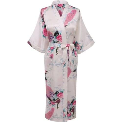 New Arrival White Women Rayon Kimono Yukata Gown Bridesmaid Wedding Robe Nightgown Sleepwear Flower S M L XL XXL XXXL ZS011