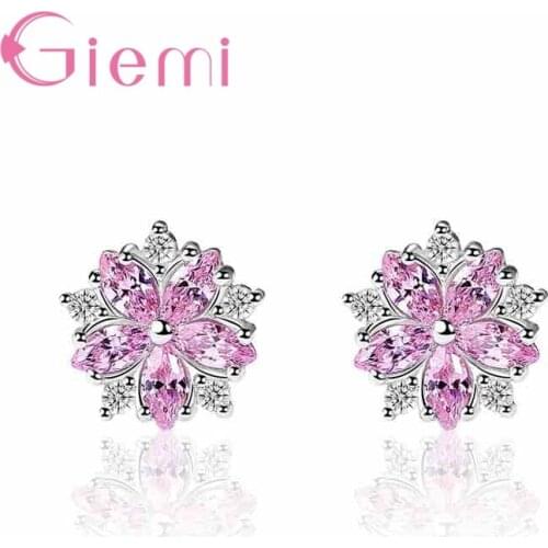 Pink Cherry Blossom Shape Crystal Stoneand Cubic Zirconia for Women Shopping Tourism Gift Jewelry