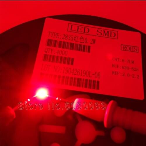 100pcs/lot 2835 LED Lamp beads 0.2 W red super bright SMD LED light emitting diode 2835 red light