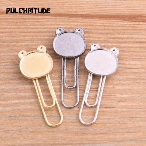 2Pcs 12*14mm Three Color Paper Clip Bear Cabochon Settings Jewelry Blank Charm Bookmark For Book Stationery Supplies