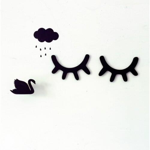 2pcs/set Nordic Wood Eyelashes Cartoon 3D Wall Sticker DIY Children Bedroom Props Home Living Room Hanging Decoration MI 008