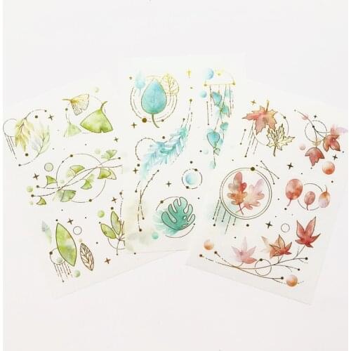 3 Sheets Glitter Autumm Colorful Maple Leaves Paper Stickers Hand Account Decor Notebook Decorative Sticker