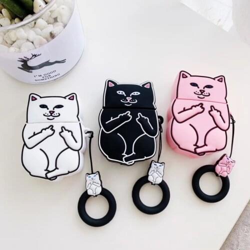3D Cartoon spoof cute black cat case for airpods 1 2 cases Charging Box Soft Silicone Wireless Bluetooth Earphone Protect cover