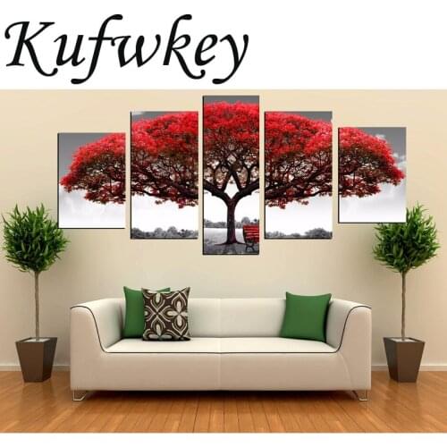 5pcs/set Diamond Embroidery red trees Diy 5d Diamond Painting 3D Diamond Mosaic Home Decoration Wall Sticker Needlework Crafts