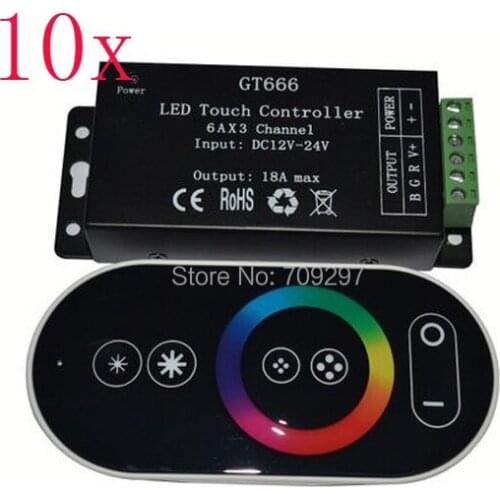 FREE DHL/FEDEX 10pcs/lot 18A DC12V/24V RF Wireless Touch GT666 LED dimmer RGB remote controller for RGB LED Strip light