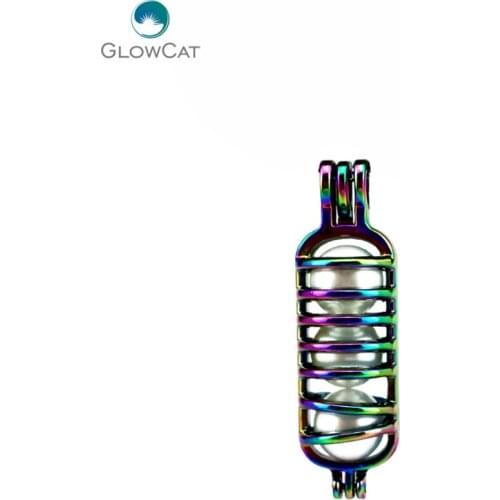 C551 5pcs/lot Rainbow Color 40mm Long Bottle Jars Cage Pendant Pearl Locket Fairytale Party Essential Oil Diffuser