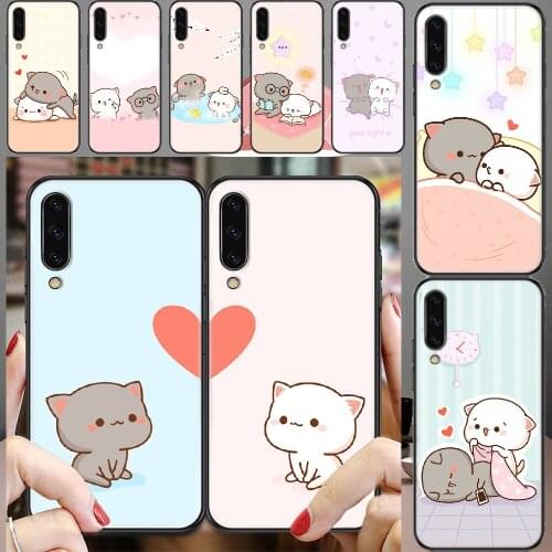 Lovers Cute Peach cat Cartoon Phone case For Samsung Galaxy A 3 5 7 8 10 20 21 30 40 50 51 70 71 E S 2016 2018 4G black painting