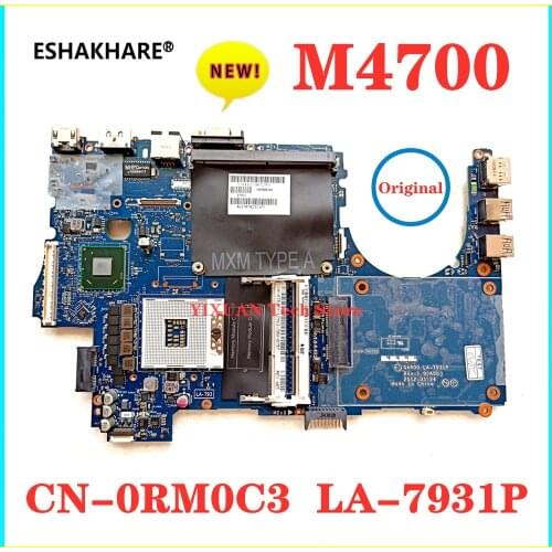 For dell M4700 Laptop motherboard CN-0RM0C3 CN-0N8H96 CN-035JKV CN-0J867P LA-7931P motherboard Short screen line interface OK